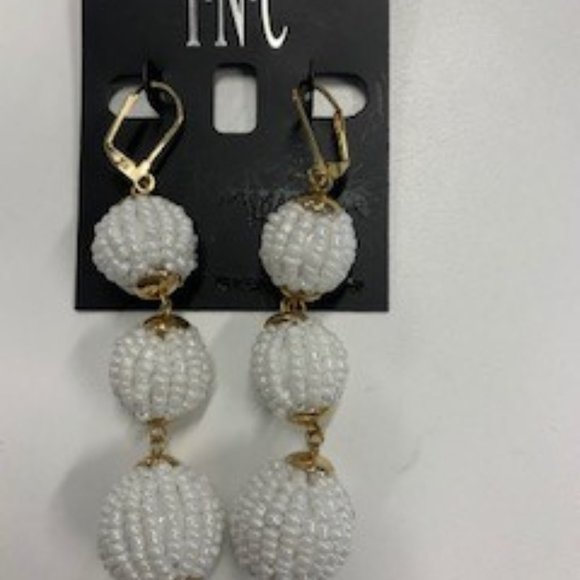 NWT: INC White beaded drop earrings - Picture 2 of 2